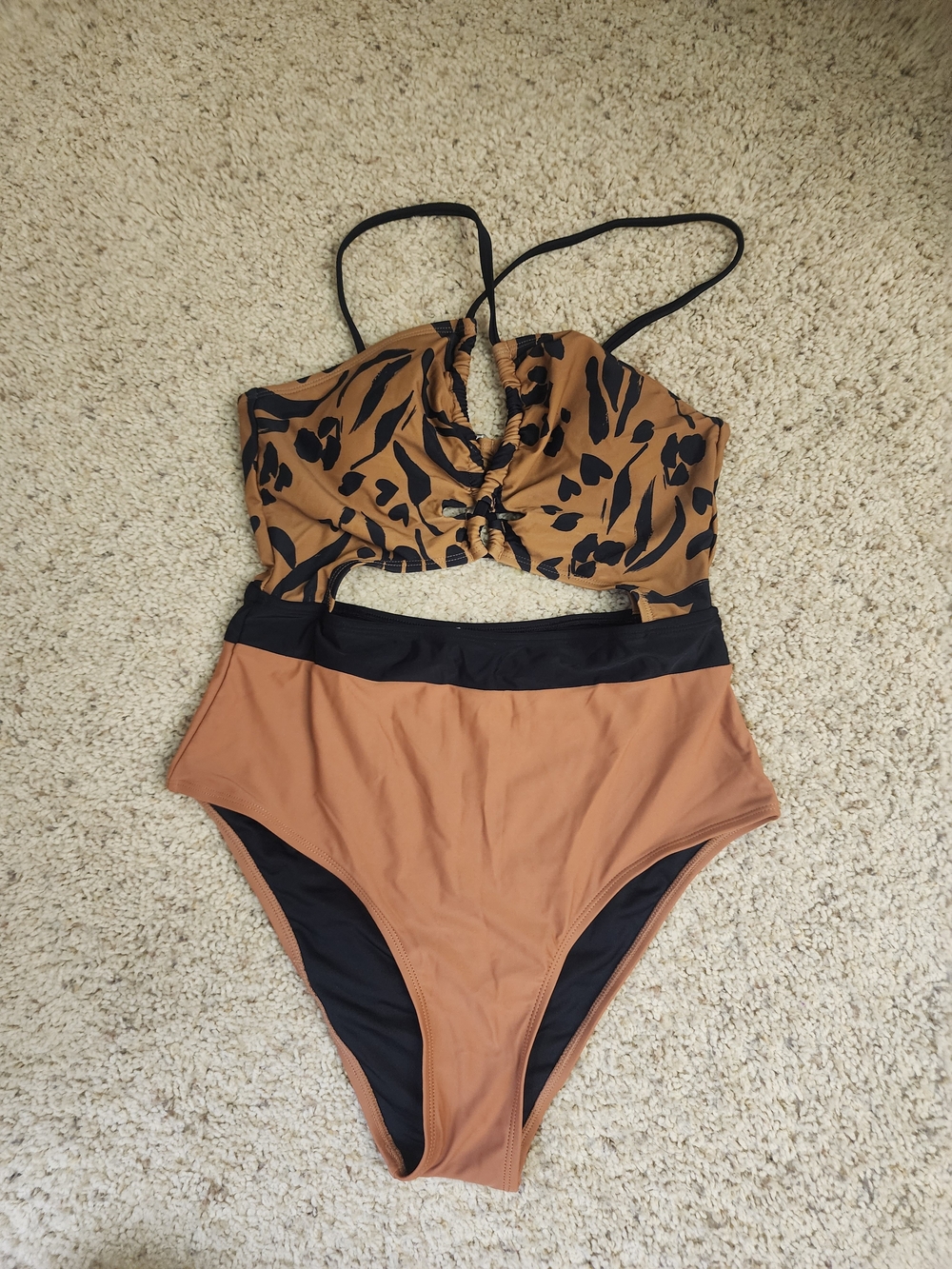 Cupshe High-Waist One-Piece Swimsuit - Brown & Black Size M